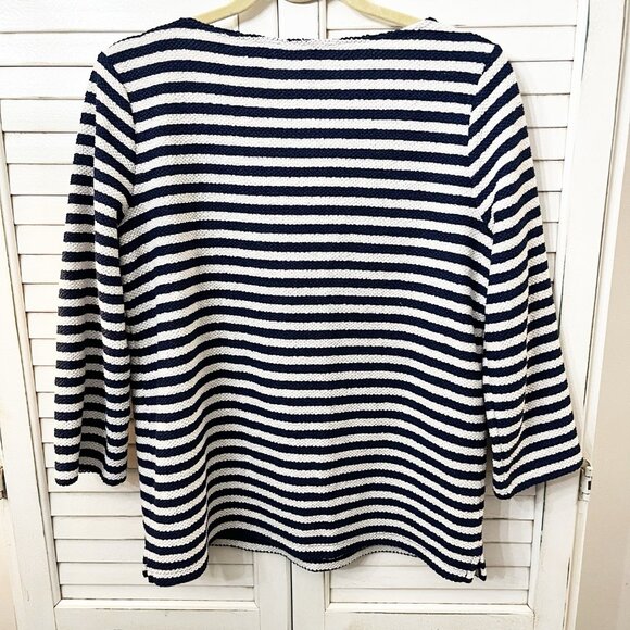 Banana Republic navy & white striped knit 3/4 sleeve sweater medium - Picture 2 of 4